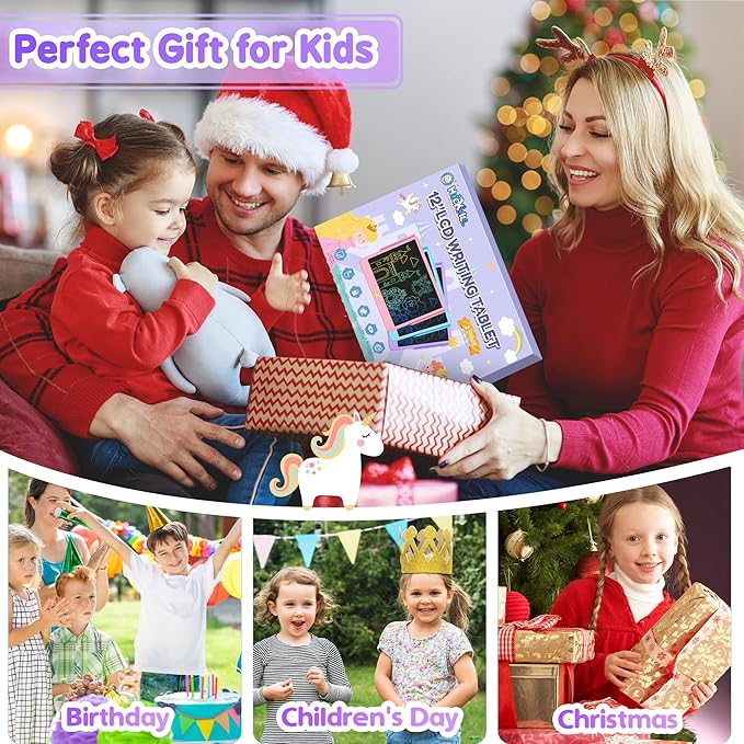 LCD Writing Tablet for Kids 12 Inch, Learning Toys Drawing Pad for Boys Girls, Erasable Doodle Board for Toddlers 3 4 5 6 7 8 Year Old Travel Essentials, Christmas Birthday for Kids - Purple