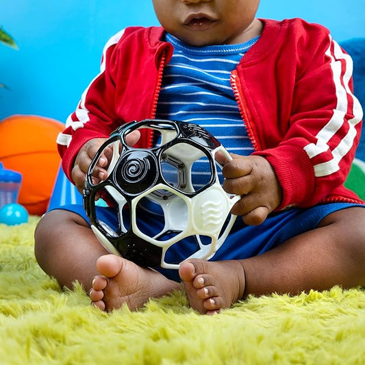 Bright Starts Oball Grippin' Goals Rattle Soccer Ball - Black & White, Easy-Grasp Toy for Newborn and Up