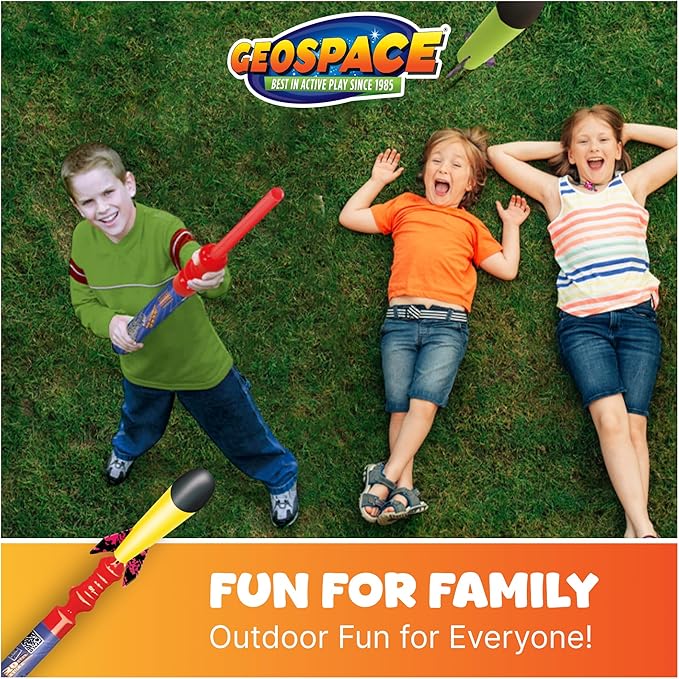 Geospace Hand Held Pump Rocket Mini Size (Single Pump) – Flying Foam Rockets Outdoor Toys for Kids, Boys & Girls – 19" Rocket Set – Hand Stomper Rockets Toy - Cool Toys for Fun