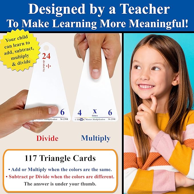 Think2Master Addition, Subtraction & Multiplication Flash Cards. This 3 Pack Includes 780 Laminated Cards to Learn How to add, Subtract, Multiply, Divide. Plus 6 Dry Erase Markers & 15 Rings