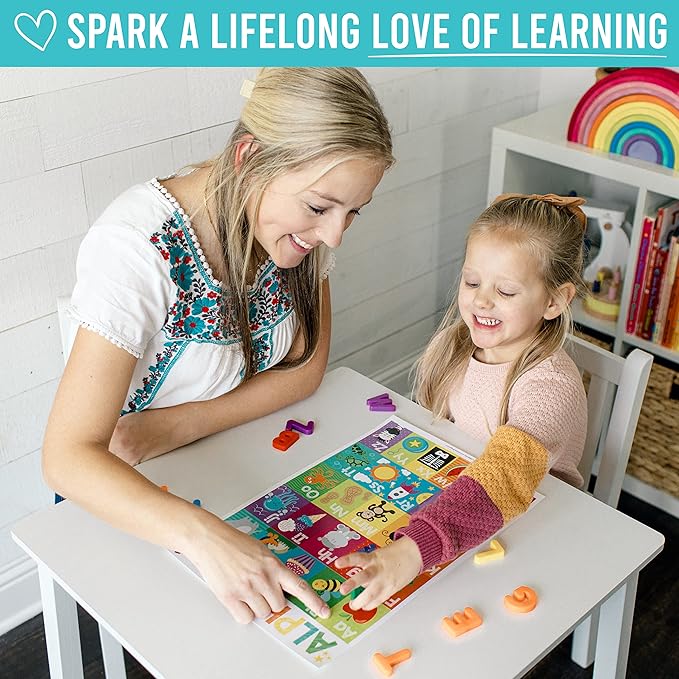 4 Alphabet, Map of United States, World Map, & Solar System Posters - Laminated ABC Charts for Toddlers Wall Decor, Colorful Posters for Kindergarten, Prek Classroom or Homeschool 11x17