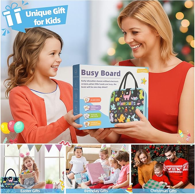 Toddler Busy Board Montessori Toys for 3 Year Old Birthday Gifts for Kids 10 Pages in 1 Soft Felt Activity Book Develop Fine Skills Educational Learning Sensory Travel Toys for Airplane Car