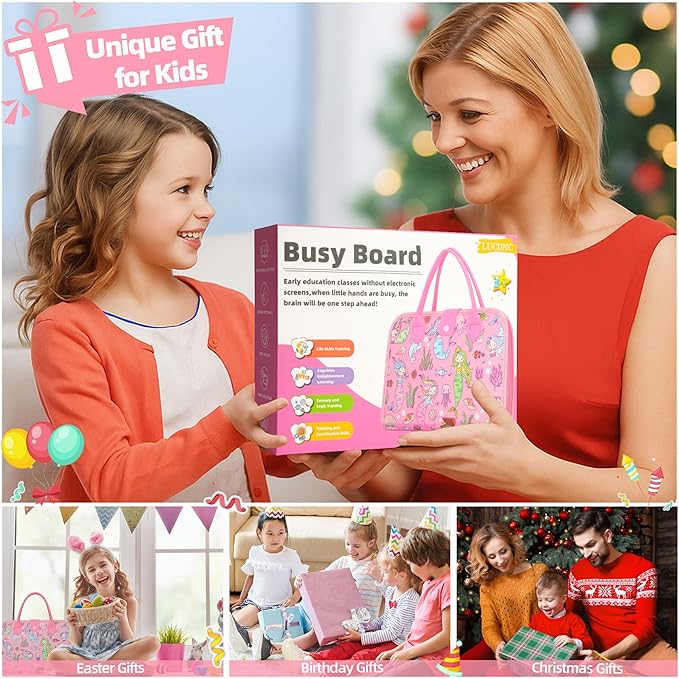 Toddler Busy Board Montessori Toys for 3 Year Old Birthday Gifts for Kids 10 Pages in 1 Soft Felt Activity Book Develop Fine Skills Educational Learning Sensory Travel Toys for Airplane Car