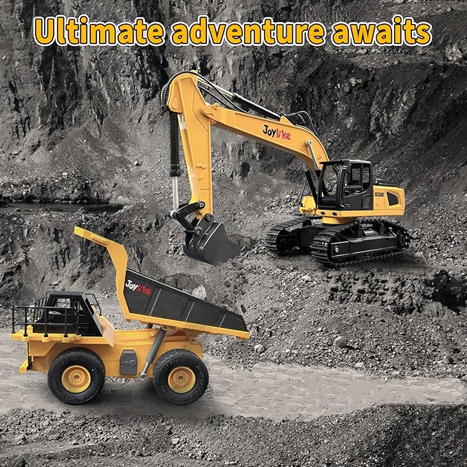 RC Excavator and Dump Truck Toy Set,2.4Ghz Metal Remote Control Construction Vehicle with Light&Sound, Best Christmas Toy for Boys 8+Year Old Kid