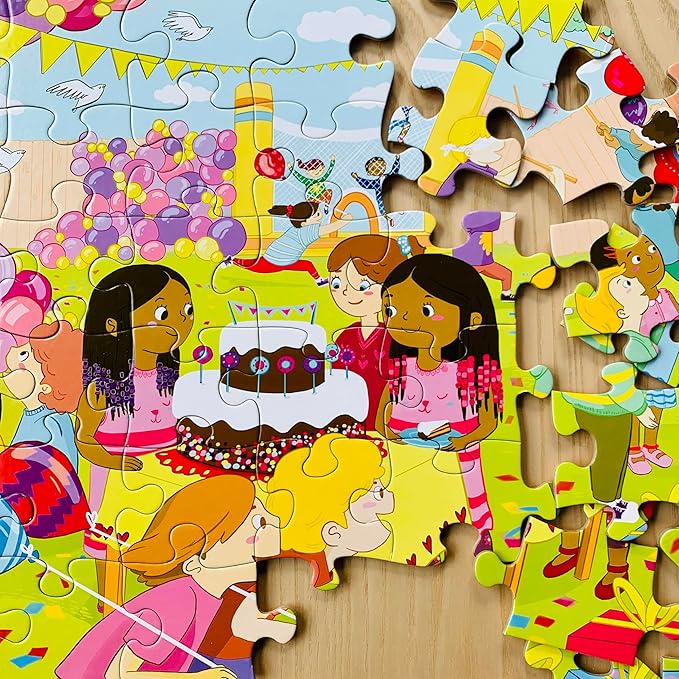 Upbounders® Birthday Balloons 48 Piece Jumbo Puzzle for Kids | Floor Puzzles for Ages 4-8 | Kids Party Puzzle with Pinata & Black Brown Children at Play | Multicultural & Eco-Friendly