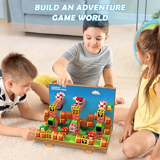GaHoo Magnetic Blocks, Build 3D Magnet Building Toys World with Magnetic Tiles, Foldable Magnet Board, STEM Sensory Toy for Kids, Toy Building Sets Gifts for Age 3 4 5 6-10 Year Old Boys Girls