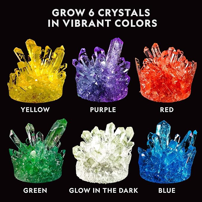 National Geographic Mega Crystal Growing Kit for Kids- Grow 6 Crystals with Light-Up Stand, Science Gifts for Kids 8-12, Crystal Making Experiment, Science Kit for Girls and Boys (Amazon Exclusive)
