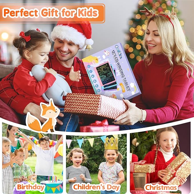 LCD Writing Tablet for Kids 12 Inch, Learning Toys Drawing Pad for Girls Boys, Erasable Doodle Board for Toddlers 3 4 5 6 7 8 Year Old Travel Essentials, Christmas Birthday for Kids - Orange