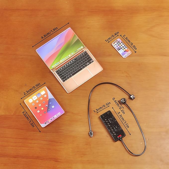 Miniature Electronics Set for Dollhouses: 1:6 Scale Metal Smartphone, Tablet, Laptop & Socket - Doll Accessory Compatible with 1:12 Scale Miniatures - 5 Color Variants (RoseGolden)