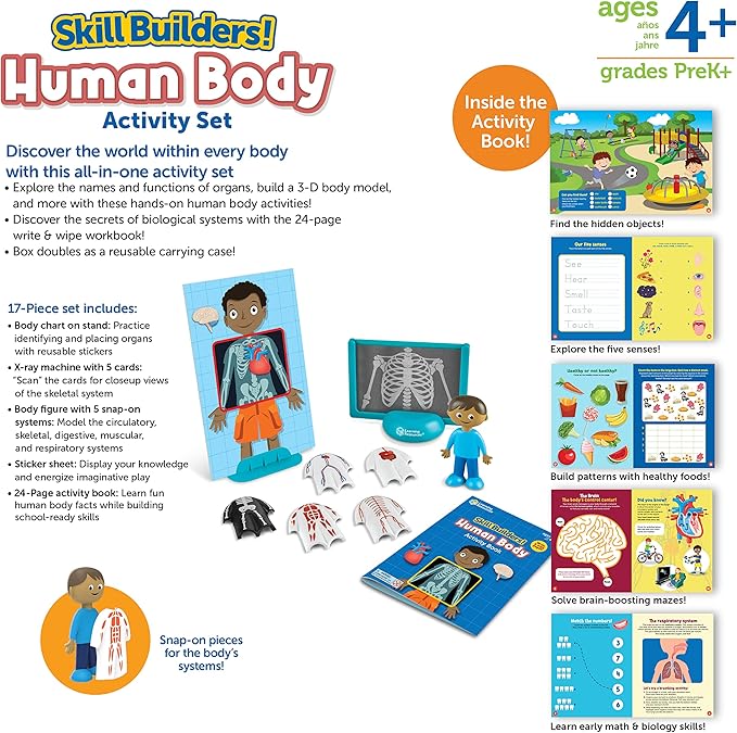 Learning Resources Skill Builders! Human Body Activity Set - Anatomy and Science Classroom Must Haves, STEM Study Tools, Back to School Kits, Homeschool Gifts for Students