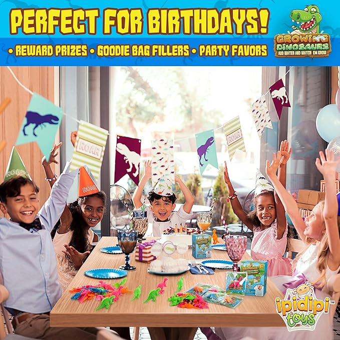 IPIDIPI TOYS Water Growing Dinosaurs – 32-Pack Expandable Dinosaur Toys for Kids – Ideal Stocking Stuffers for Kids, Party Favors, Piñata Fillers, School Rewards & Science Fun