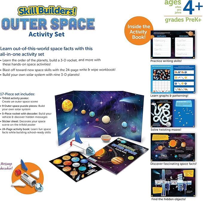 Learning Resources Skill Builders! Outer Space Activity Set - 17 Pieces, Ages 4+, Preschool Science, STEM Toys, Toddlers Homeschool Montessori, Gifts for Boys and Girls