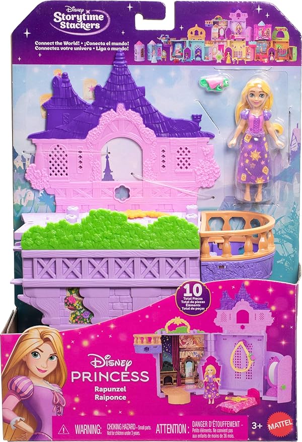 Mattel Disney Princess Toys, Rapunzel Storytime Stackers Doll House Tower with Rapunzel Small Doll, 1 Pascal Figure & 7 Accessories, Inspired by Movie