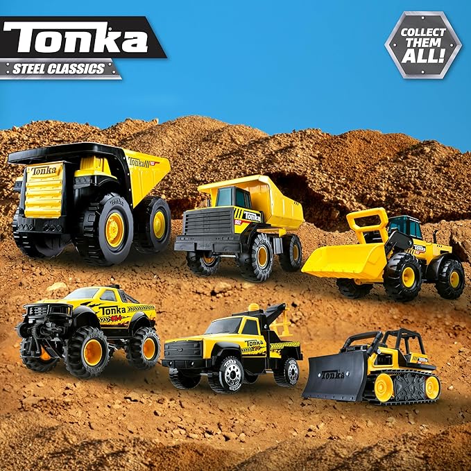 Tonka Steel Classics Road Grader - Made with Steel & Sturdy Plastic, Yellow Toy Construction Truck, Boys and Girls, Kids, Toddlers, Ages 3+