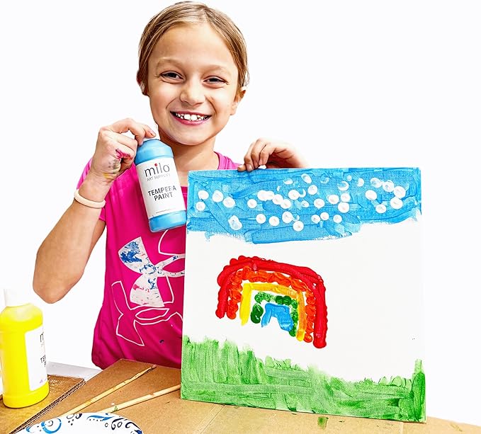 milo Washable Paint for Kids | Sparkle Pearlescent Tempera | Set of 8 Colors 8 oz Bottles | Made in the USA | Washable and Non-Toxic Glitter Art & Craft Poster Paints for Children, Toddlers, Classroom, School, Project