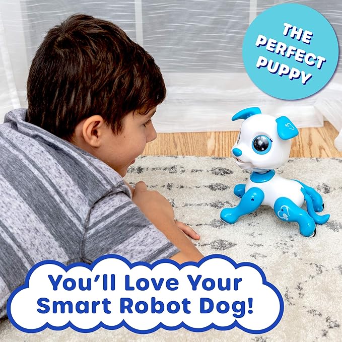 Robo Pets Robot Dog Toy for Girls and Boys - Remote Control Robot Toy Puppy with LEDs, Sound FX, Interactive Hand Motion Gestures, STEM Program Treats, Dancing and Walking RC Pet for Kids (Blue)
