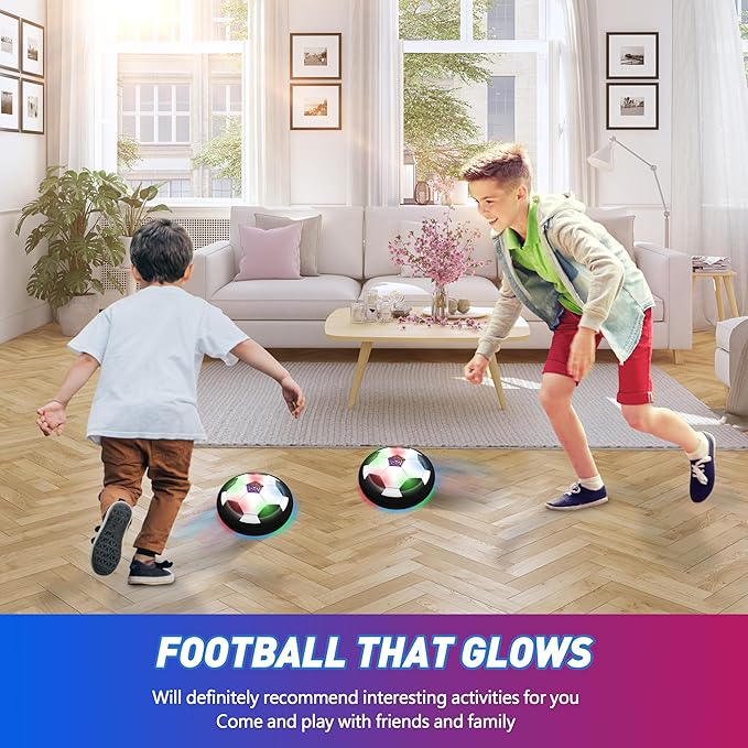 LED Hover Soccer Ball Boy Toys, Air Power Kids Training Ball Playing Football Indoor Outdoor Game, Birthday Gifts for Age 3 4 5 6 7 8-10 Years Old Boys Girls - Soccer (2PCS Black)