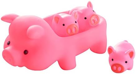 Baby Bath Toys 4Pcs Rubber Pink Pig Family Squeak Float Bath Ducks Bath Tub Shower Toys for Toddlers Boys Girls