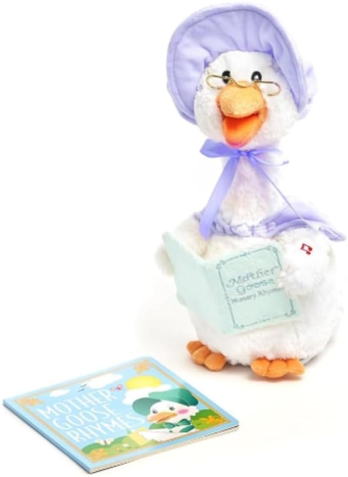 Cuddle Barn - Mother Goose Read-Along (Periwinkle) | Animated Bird Plush with Mouth Movement Recites 7 Nursery Rhymes, Comes with Board Book, 14 inches