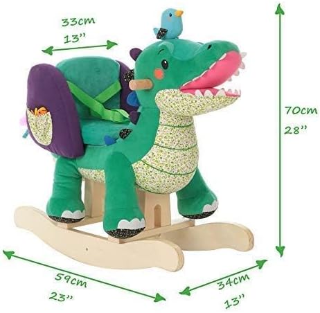 labebe Child Rocking Horse Toy, Stuffed Animal Rocker, Green Crocodile Plush Rocker Toy for Kid 6 Month -3 Years, Wooden Rocking Horse Chair/Rocker/Animal Ride on