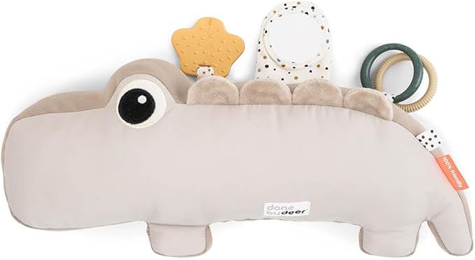 Done by Deer Tummy Time Pillow 3-6 Months - Activity and Tummy Time Toy for Baby 3 Months+ - Soft Floor Pillow with Baby Teething Toys, Small Mirror, Tags, and Crinkle Sounds for Sensory Exploration