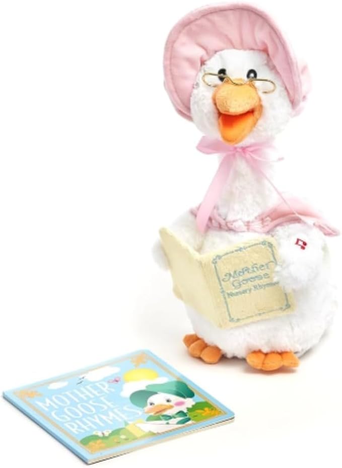 Cuddle Barn - Mother Goose Read-Along (Pink) | Animated Bird Plush with Mouth Movement Recites 7 Nursery Rhymes, Comes with Board Book, 14 inches
