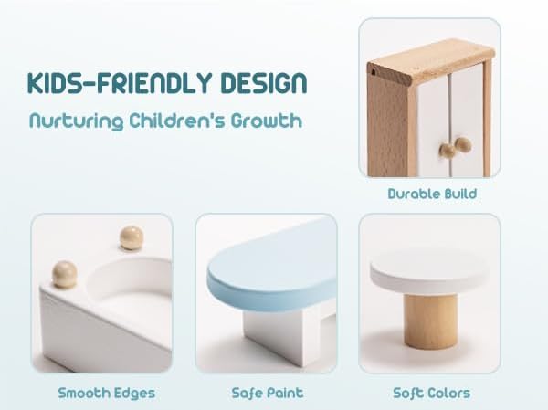 ROBOTIME Dollhouse Furniture, Wooden Doll House Furniture Set, 23 PCS Doll House Accessories and Furniture, Dollhouse Furniture Gift for Boys and Girls