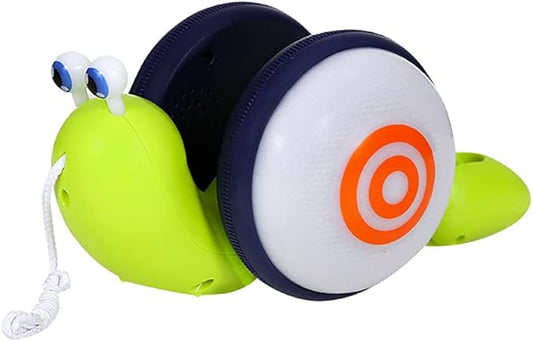 Pull String Crawling Snail, Funny Wriggly Snail Toddlers Walking-Learning Toy Pull and Push Baby Toy with Music and Lights Effect (Green-deep Blue)