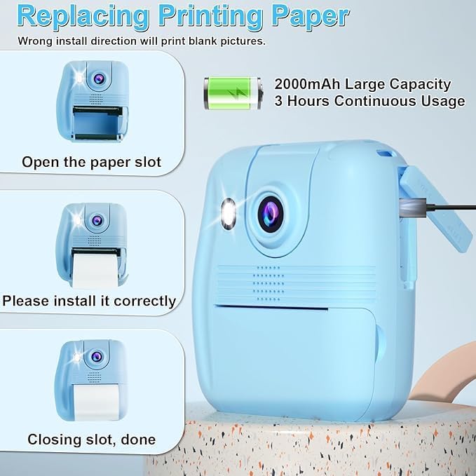 GKTZ Kids Digital Camera with 32GB SD Card - Toddler Instant Print Camera with 2.4" IPS HD Screen, 1080P, 2000mAh Battery - Christmas & Birthday Gifts for 3-12 Year Old Boys and Girls, Blue