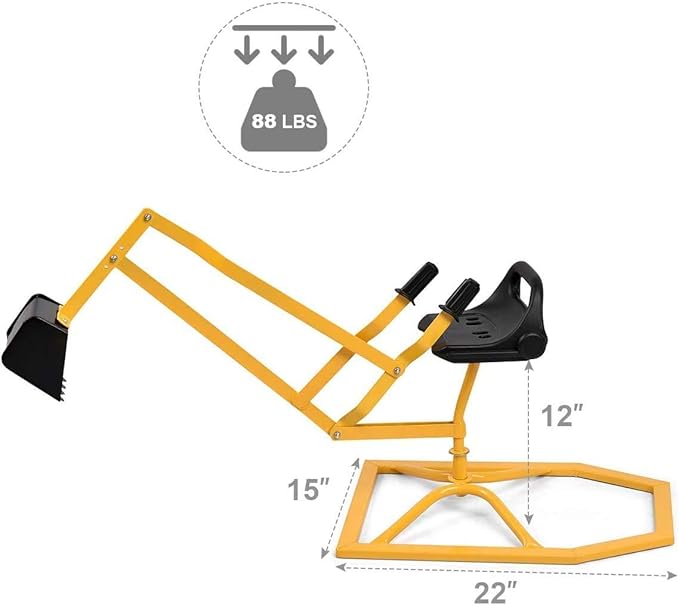 GLACER Sandbox Digger, 360° Rotation Kid Excavator Toy Crane with Base, Steel Outdoor Play Digging Toys for Sand, Dirt, Snow, Beach, Ride on Sand Digger for Kids
