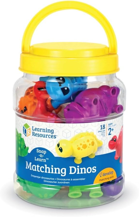 Learning Resources Snap-n-Learn Matching Dinos - Dinosaur Toys, Mini Plastic Figures, Sensory Bin, Toddler Travel Games, Shape Sorter, Preschool, Fine Motor Skills, Montessori Counting