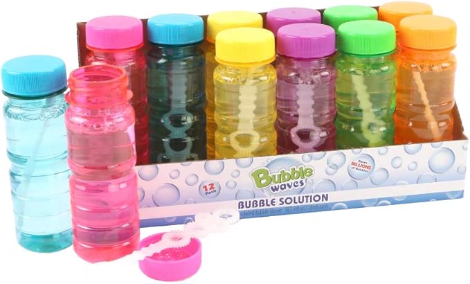 Big Bubble Bottle 24 Pack - 4oz Blow Bubbles Solution Novelty Summer Toy - Activity Party Favor Assorted Colors Set