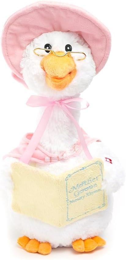 Cuddle Barn - Mother Goose Read-Along (Pink) | Animated Bird Plush with Mouth Movement Recites 7 Nursery Rhymes, Comes with Board Book, 14 inches