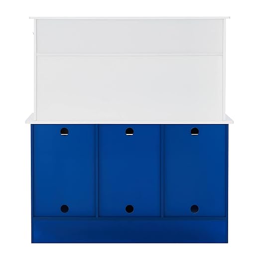 Teamson Kids Little Chef Berlin Kids Play Kitchen with 6 Kitchen Accessories, Wooden Play Kitchen Set for Toddlers with Subway Tile Backsplash, Gold Hardware, & Storage Shelves, Blue/White