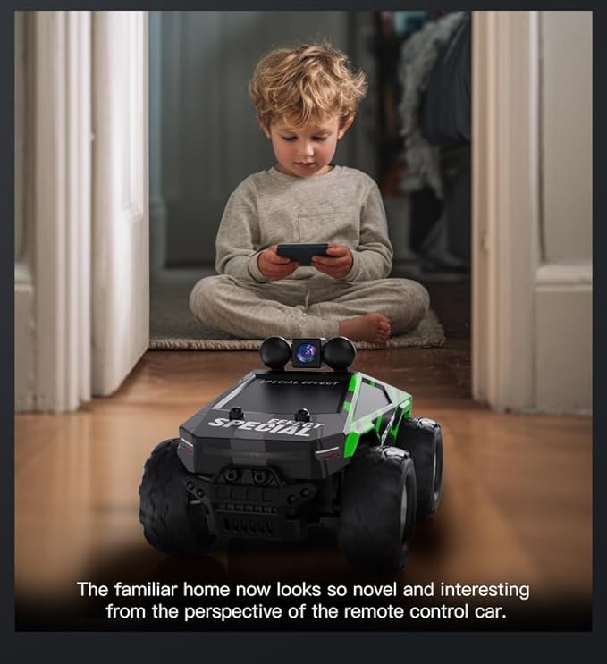 rc car with FPV Camera,Monster Trucks,1:28 Remote Control car Toys with LED Lights,2.4GHz,Real-Time Image Transmission,2 Rechargeable Batteries,Black/Yellow