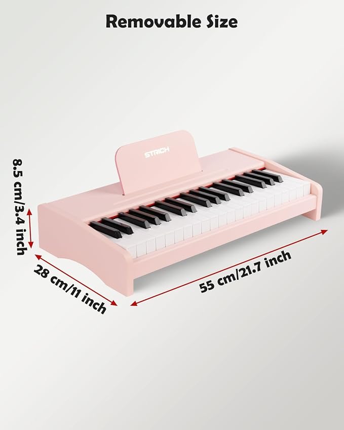 STRICH 37 Keys Kids Piano Keyboard, Mini Digital Piano for Kids, Volume Adjustable, Music Book, Wood Piano for 3+ Girls and Boys, Pink Color, SEK-37