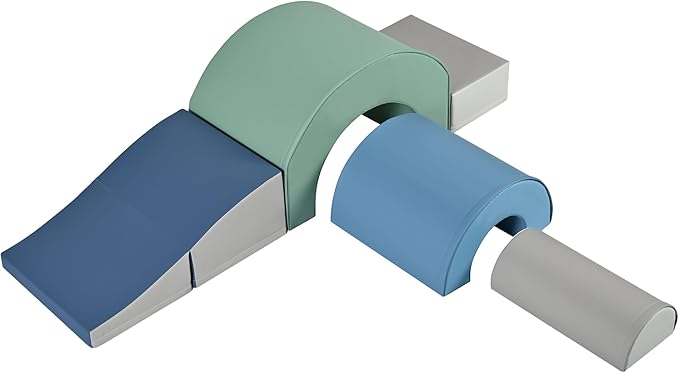 Merax Rainbow Soft Play Set, Soft Climbing Toys for Toddlers with Foldable Slide, Indoor Baby Soft Foam Blocks for Climbing and Crawling, 5-Piece