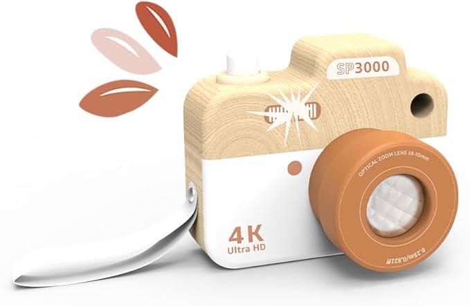 SPEEDY MONKEY My First Wooden Camera Toddler Toy with Kaleidoscope Lens, FSC Wood Pretend Play Camera for Kids – Early-Learning Photographed Props for Imaginative Play for Boys and Girls