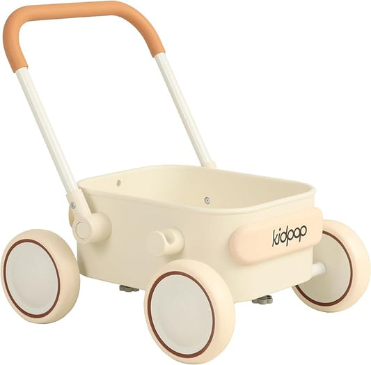 Kidpop PULA 2-in-1 Push and Pull-Along Wagon, Baby Push Walker for First Learner from 7 Month to 4 Year, One Year Birthday Gifts, Sturdy and Safe, Indoors and Outdoors (White)
