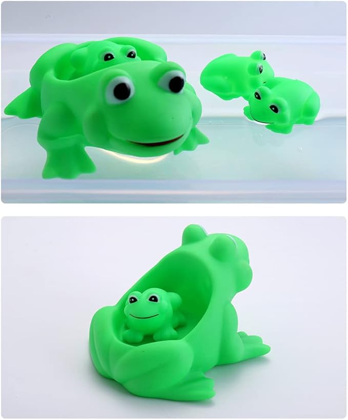 Baby Bath Toys 4Pcs Rubber Green Frog Family Squeak Float Bath Ducks Bath Tub Shower Toys for Toddlers Boys Girls