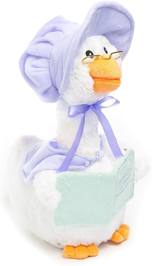 Cuddle Barn - Mother Goose Read-Along (Periwinkle) | Animated Bird Plush with Mouth Movement Recites 7 Nursery Rhymes, Comes with Board Book, 14 inches