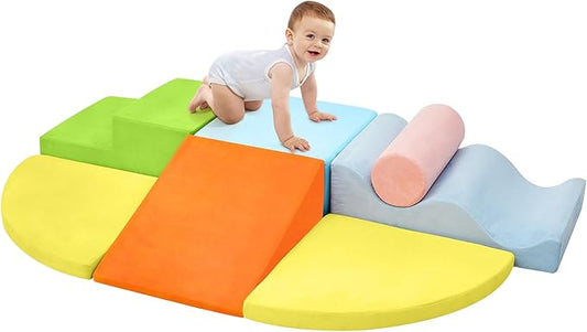 QUCHI Climbing Toys for Toddlers, Toddler Climbing Toys Indoor, 7-Piece Soft Foam Climbing Blocks Set, Toddler Playtime Corner Climber Indoor Foam Play Gym for Climbing Crawling and Sliding