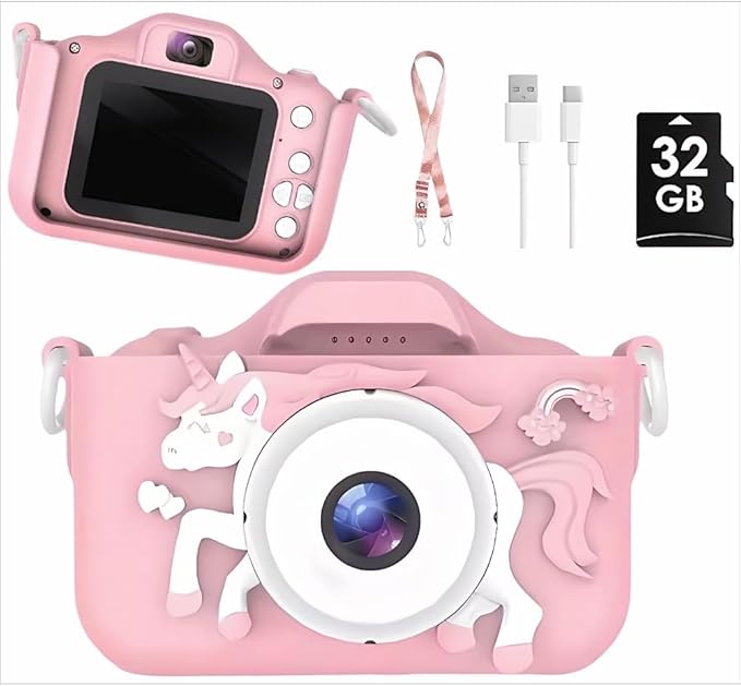 Portable Digital Camera with Silicone Cover - Compact Video Recording Device with 2.0" Screen, 32GB Memory, Fun Gift for Travel & Everyday Use (Pink)