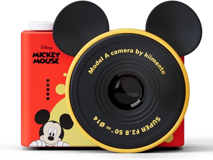 Mickey Mouse Mini Kids Toy Digital Camera & Video Camcorder for Ages 3-5, Teens and Adults, Selfie Lens, 20+ Filters, 12MP, 32GB, 1.55" Screen, Hand Made Strap - Model A by kiimento