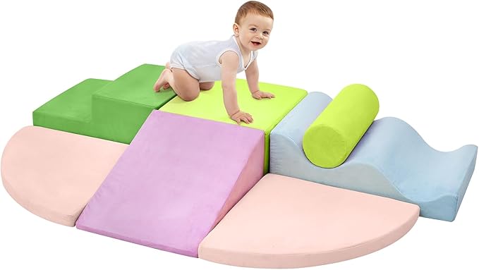 QUCHI Climbing Toys for Toddlers, Toddler Climbing Toys Indoor, 7-Piece Soft Foam Climbing Blocks Set, Toddler Playtime Corner Climber Indoor Foam Play Gym for Climbing Crawling and Sliding