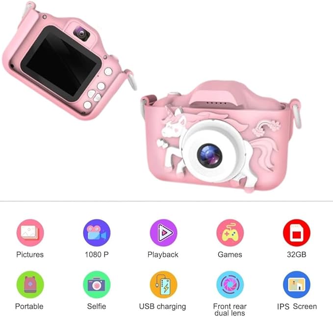 Portable Digital Camera with Silicone Cover - Compact Video Recording Device with 2.0" Screen, 32GB Memory, Fun Gift for Travel & Everyday Use (Pink)