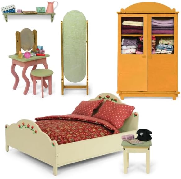 Bedroom Dollhouse Craft Kit – Easy to Build & Paint Miniature Bedroom | Cardboard Room + 6 Wooden Pieces + Decoration Sheets | 1:12 Scale | Sam & Julia's Mouse Mansion