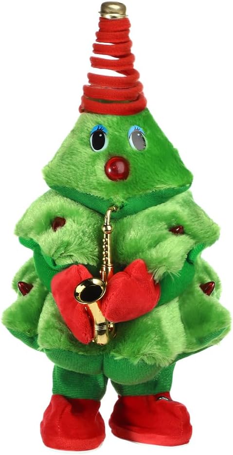 Twisting Singing Christmas Tree Santa Claus Reindeer Electric Musical Dancing Repeat What You Say Interactive Animated Plush Doll Figures with Songs Lights Funny Talking Glowing Doll Xmas Gift Decor