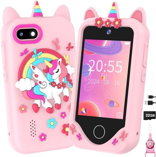 Kids Smart Phone for Girls Gifts - Toddler Christmas Birthday Gift for Age 3 4 5 6 Year Old, Kids Cell Phone Toy with Touchscreen, Dual Cameras, Learning, Kid Mp3 Player, Games with 32 GB Card