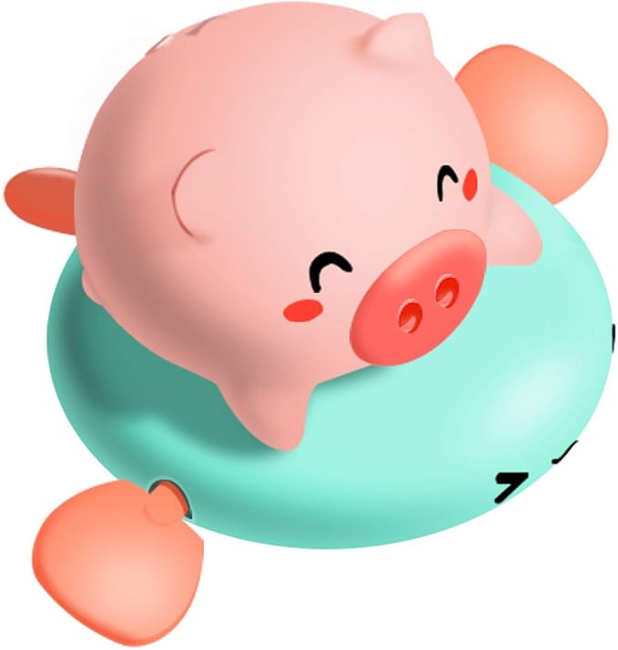 Pull String Baby Bath Toy Pull & Go Pink Piggy Cute Swimming Pig Windup Fish Water Spray Squirt Toy Clockwork Bathtub Toy for Toddlers
